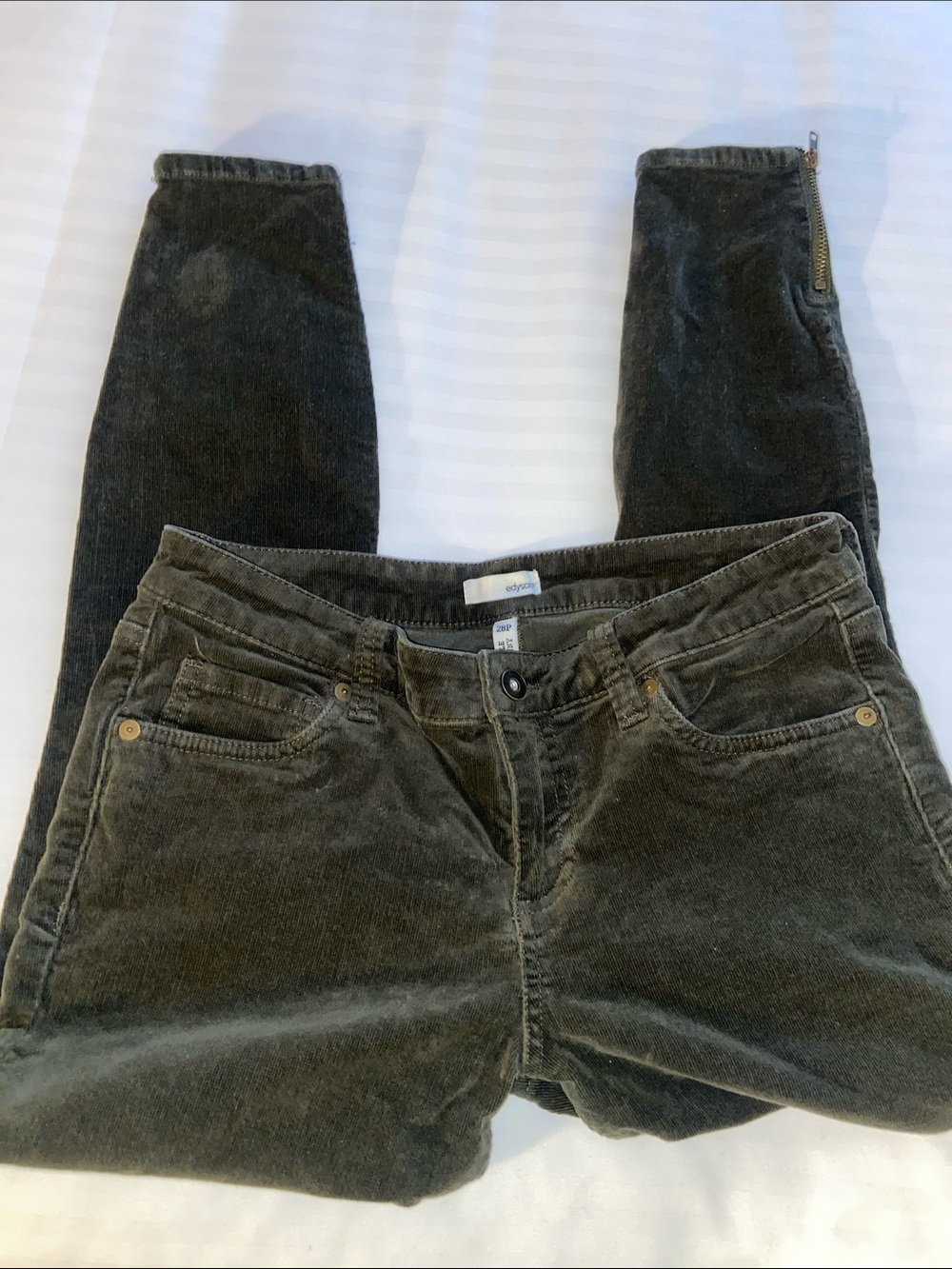 Edyson Olive Corduroy Ankle Skinny Jeans